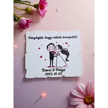 10 db esküvői köszönő ajándék, hűtőmágnes, névre szóló, színes, pálcika szerelem