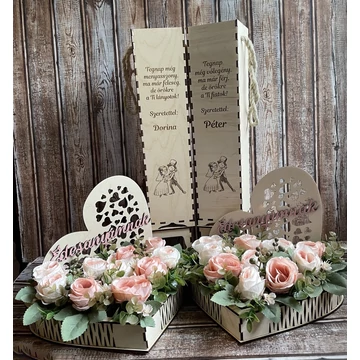 Szív alakú virág boxok felirattal, bortartókkal - Az első tánc mintával Szív alakú virág boxok felirattal, bortartókkal - Az első tánc mintával